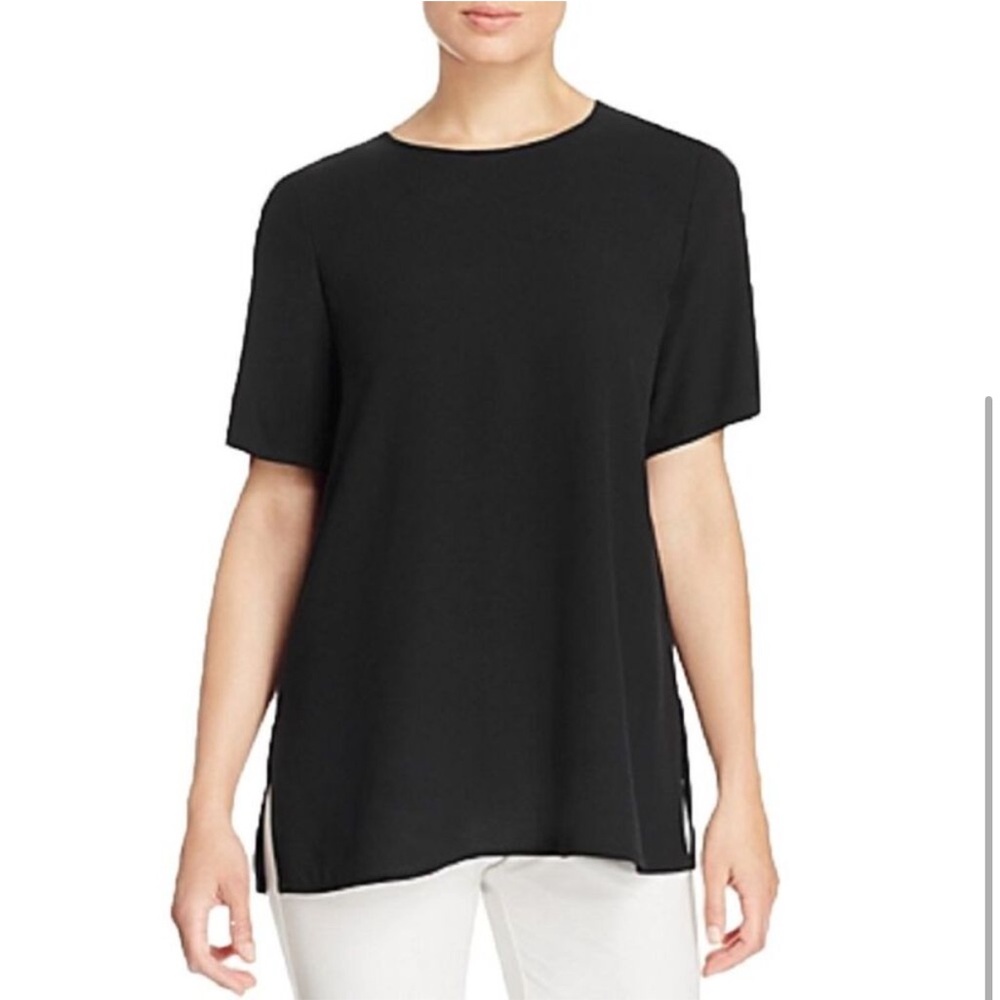 NWT. Eileen Fisher Silk Georgette Crepe Roundneck Box Top. Small. Gray.